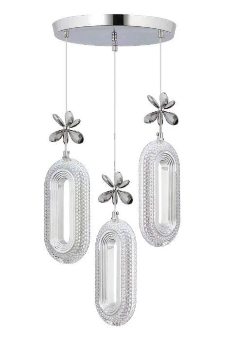 Alfa 3’lü Gümüş Ledli Kristal Taşlı Avize