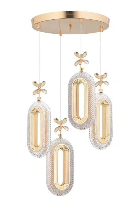 Alfa 4’lü Gold Ledli Kristal Taşlı Avize