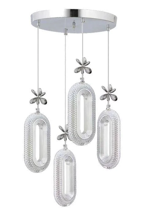 Alfa 4’lü Gümüş Ledli Kristal Taşlı Avize