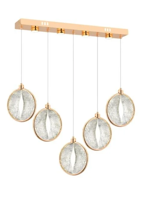 Asya Yemek Masası 5’li Gold 3 Renk Ledli Modern Lüx Avize