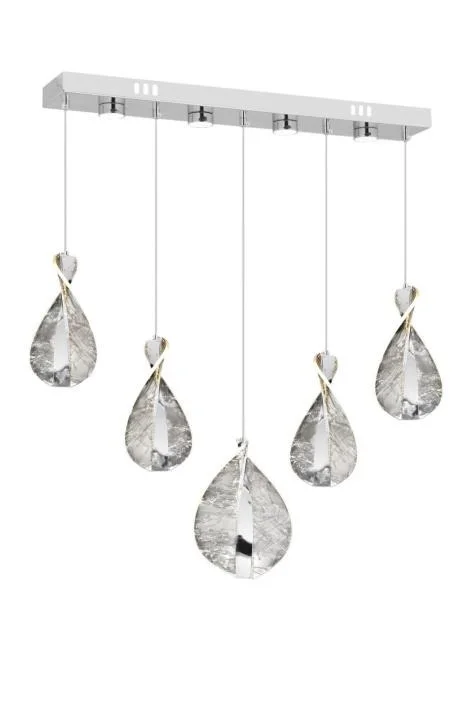 Neptün 5’li Sıralı Gümüş Ledli Modern Lüx Avize